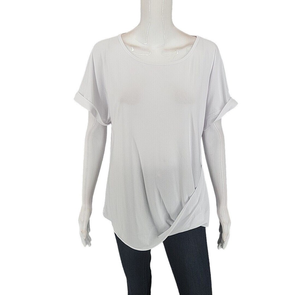 Attitudes by Renee White Crepe Jersey Roll Sleeve Bateau Neck Top Medium